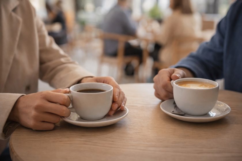 Incontro in un bar in luogo pubblico, simbolo di primo appuntamento sicuro